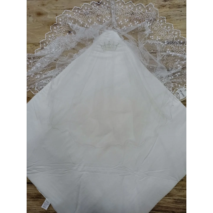 Yenidoğan Sahra Taç Lucky Baby Nakışlı Kumru Kundak Bebek Battaniyesi Ekru