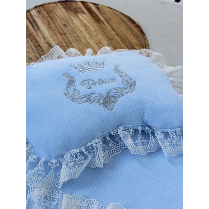 Yenidoğan Sahra Taç Nakışlı Trilüks 2li Alt Açma Seti Mavi