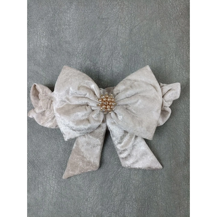 Yenidoğan Saray Kadife Taç Nakışlı İnci Fiyonklu Çift Dantel Duvak Trilüks Kundak Bebek Battaniyesi Vizon-gold