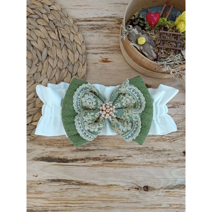 Yenidoğan Teri Cotton Taç Nakışlı Prizma Taş Kundak Bebek Battaniyesi Yeşil