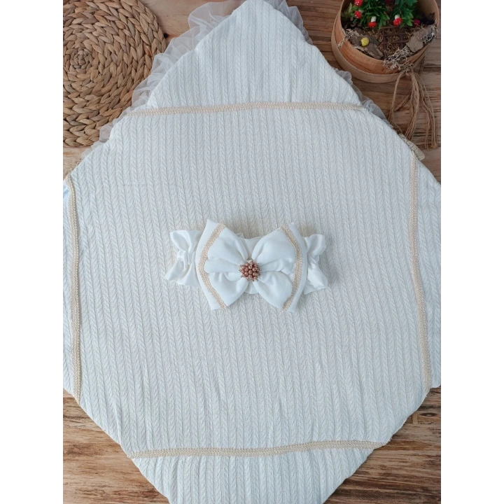 Yenidoğan Tericotton Örgülü Trilüx Bebek Battaniyesi Kundak Ekru