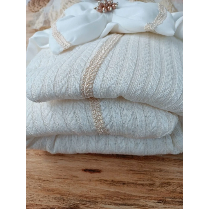 Yenidoğan Tericotton Örgülü Trilüx Bebek Battaniyesi Kundak Ekru