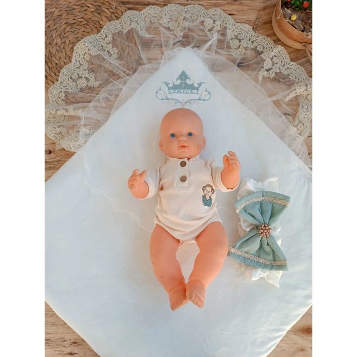 Yenidoğan Tericotton Örgülü Trilüx Bebek Battaniyesi Kundak Yeşil