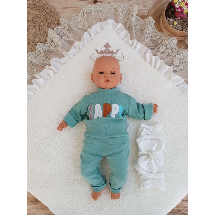 Yenidoğan Wool Yün Kumaş Taç Nakışlı Güpür Duvaklı Fiyonk Prizma Taş Unisex Kundak Bebek Battaniyesi Kahverengi