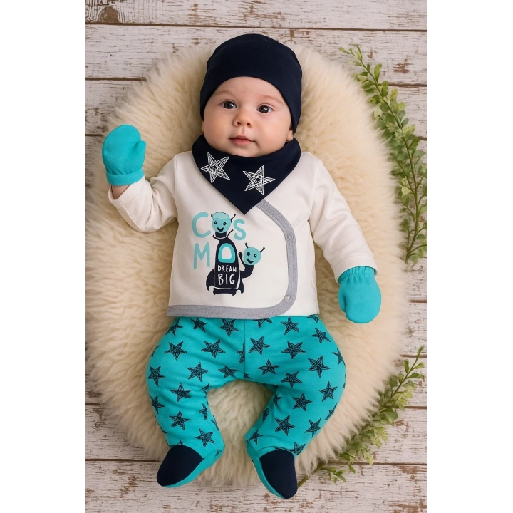 Yıldız Desenli Fularlı 5li Erkek Hastane Çıkışı