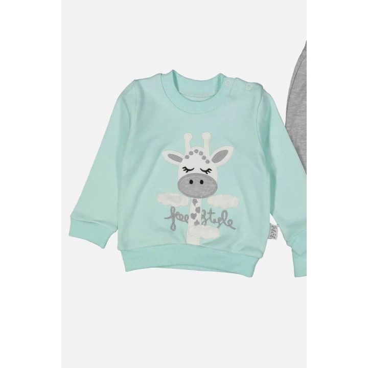 Zürafa Nakışlı % 100 Pamuk Kız Bebek Takımı