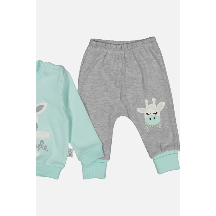 Zürafa Nakışlı % 100 Pamuk Kız Bebek Takımı