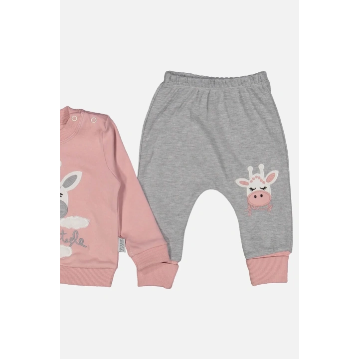 Zürafa Nakışlı % 100 Pamuk Kız Bebek Takımı