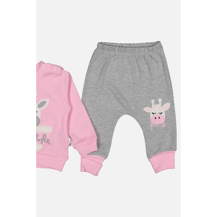 Zürafa Nakışlı % 100 Pamuk Kız Bebek Takımı