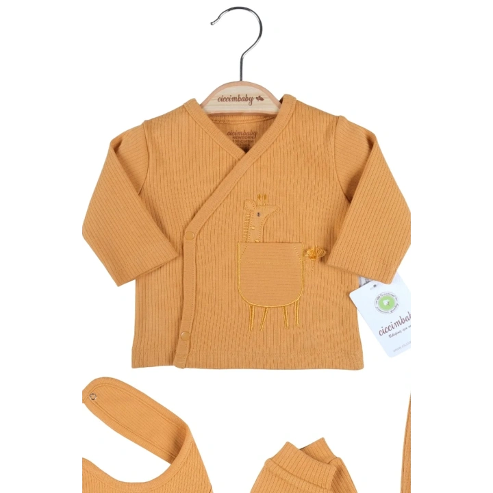 Zürafa Nakışlı Çizgili 5li % 100 Pamuk Hastane Çıkış Seti