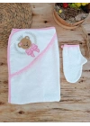 0-1 Yaş Bear Nakışlı Pareolu 4lü Kız Bebek Havlu Silgi Takımı Pembe