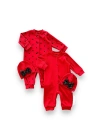 0-3 3-6 6-9 Ay Payetli Şapka Çıtçıt Kapamalı Puantiyeli Ve Düz 2 Li Kombin Kız Bebek Tulumları Kırmızı