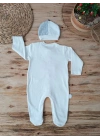 0-3 3-6 6-9 Ay Şapkalı Yelek Detaylı Boydan Çıtçıt Erkek Bebek Tulumu Ekru