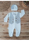 0-3 3-6 6-9 Ay Şapkalı Yelek Detaylı Boydan Çıtçıt Erkek Bebek Tulumu Ekru