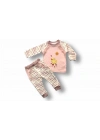 0-3 3-6 6-9 Ay Süslü Ördek Nakışlı Uzun Kollu Sweatli 2li Kız Bebek Takımı Pembe