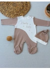 0-3 3-6 Ay Lucky Baby Nakışlı Es Çizgi Boy Şapkalı Erkek Bebek Tulumu Kahverengi