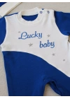 0-3 3-6 Ay Lucky Baby Nakışlı Es Çizgi Boy Şapkalı Erkek Bebek Tulumu Lacivert