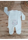 0-3 3-6 Ay Minik Tavşan Nakışlı Boydan Çıtçıt Kapamalı Kız Erkek Bebek Tulumu Ekru