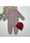 0-3-6-9 Ay Leopar Baskılı Tam Boy Çıtçıtlı Patikli Güllü Boneli Kız Bebek Tulumu Bordo