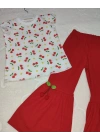 1-2-3-4 Yaş Kiraz Baskılı Tişört İspanyol Paçalı Likralı 2li Kız Çocuk Takımı Kırmızı