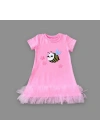 1-2-3 Yaş Arıcık Nakışlı Eteği Fırfırlı Jile Kız Çocuk Elbisesi Pembe