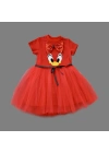 1-2-3 Yaş Payet Fiyonk Tokalı Ördek Nakışlı Astarlı Kız Bebek Tütü Elbisesi Kırmızı