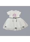 1-2-3 Yaş Payet Yapraklı Çiçek Nakışlı Astarlı Kız Bebek Tütü Elbisesi Beyaz