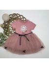 1-2-3 Yaş Payet Yapraklı Çiçek Nakışlı Astarlı Kız Bebek Tütü Elbisesi Gül Kurusu