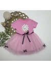 1-2-3 Yaş Payet Yapraklı Çiçek Nakışlı Astarlı Kız Bebek Tütü Elbisesi Pembe