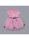 1-2-3 Yaş Payet Yapraklı Çiçek Nakışlı Astarlı Kız Bebek Tütü Elbisesi Pembe