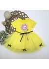1-2-3 Yaş Payet Yapraklı Çiçek Nakışlı Astarlı Kız Bebek Tütü Elbisesi Sarı