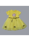 1-2-3 Yaş Payet Yapraklı Çiçek Nakışlı Astarlı Kız Bebek Tütü Elbisesi Sarı