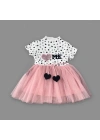 1-2-3 Yaş Payetli Kalp Me Baskılı Kız Bebek Elbisesi Gül Kurusu