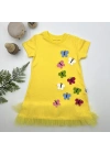 1-2-3 Yaş Renkli Kelebekler Nakışlı Eteği Fırfırlı Jile Çocuk Elbisesi Sarı