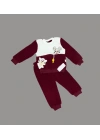 1-2-3 Yaş Sallanan Balık Nakışlı Kuzu Kumaş Sweat Pantolon Uzun Kollu Kız Erkek 2 Li Takımı Bordo