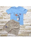 1-2-3 Yaş Topçu Erkek Çocuk Baskılı Şortlu Kısa Kollu Tişört 2li Erkek Bebek Takımı Mavi