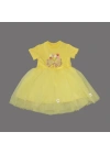 1-2-3 Yaş Tül Fiyonk Çiçekler Nakışlı Astarlı Kız Bebek Tütü Elbisesi Sarı