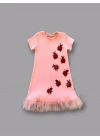 1-2-3 Yaş Uğur Böceği Nakışlı Fırfır Uçlu Kız Çocuk Jile Elbisesi Pudra