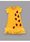 1-2-3 Yaş Uğur Böceği Nakışlı Fırfır Uçlu Kız Çocuk Jile Elbisesi Turuncu