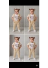1/4 Yaş Girl Baskılı Yelekli 3lü Çocuk Takımı