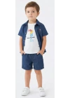 2/6 Yaş Denim Gömlek Şortlu 3lü Çocuk Takımı