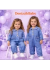 3-12 Ay Düğme Detaylı Kot Bebek Tulumu