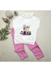3-4-5 Yaş Forever Cici Kızlar Baskılı Kapşonlu 2li Kız Çocuk Takımı Pembe