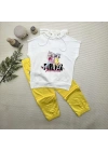 3-4-5 Yaş Forever Cici Kızlar Baskılı Kapşonlu 2li Kız Çocuk Takımı Sarı
