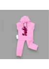 3-4-5 Yaş Kapşonlu Payetli Mickey Desenli Kısa Kol 2li Kız Erkek Çocuk Takımı Pembe