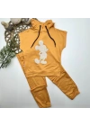 3-4-5 Yaş Kapşonlu Payetli Mickey Desenli Kısa Kol 2li Kız Erkek Çocuk Takımı Sarı