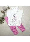 3-4-5 Yaş Kapşonlu Sevimli Kız Baskılı Kısa Kolu 2li Kız Erkek Çocuk Takımı Pembe