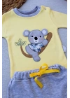 3-6 6-9 9-12 12-18 Ay Yavru Koala Nakışlı Uzun Kollu Sweat 2li Kız Erkek Bebek Takımı Sarı
