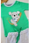 3-6 6-9 9-12 12-18 Ay Yavru Koala Nakışlı Uzun Kollu Sweat 2li Kız Erkek Bebek Takımı Yeşil