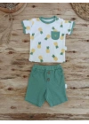 3-6 6-9 9-12 Ay Ananas Baskılı Şort Tişört 2 Li Kız Erkek Bebek Takımı Yeşil